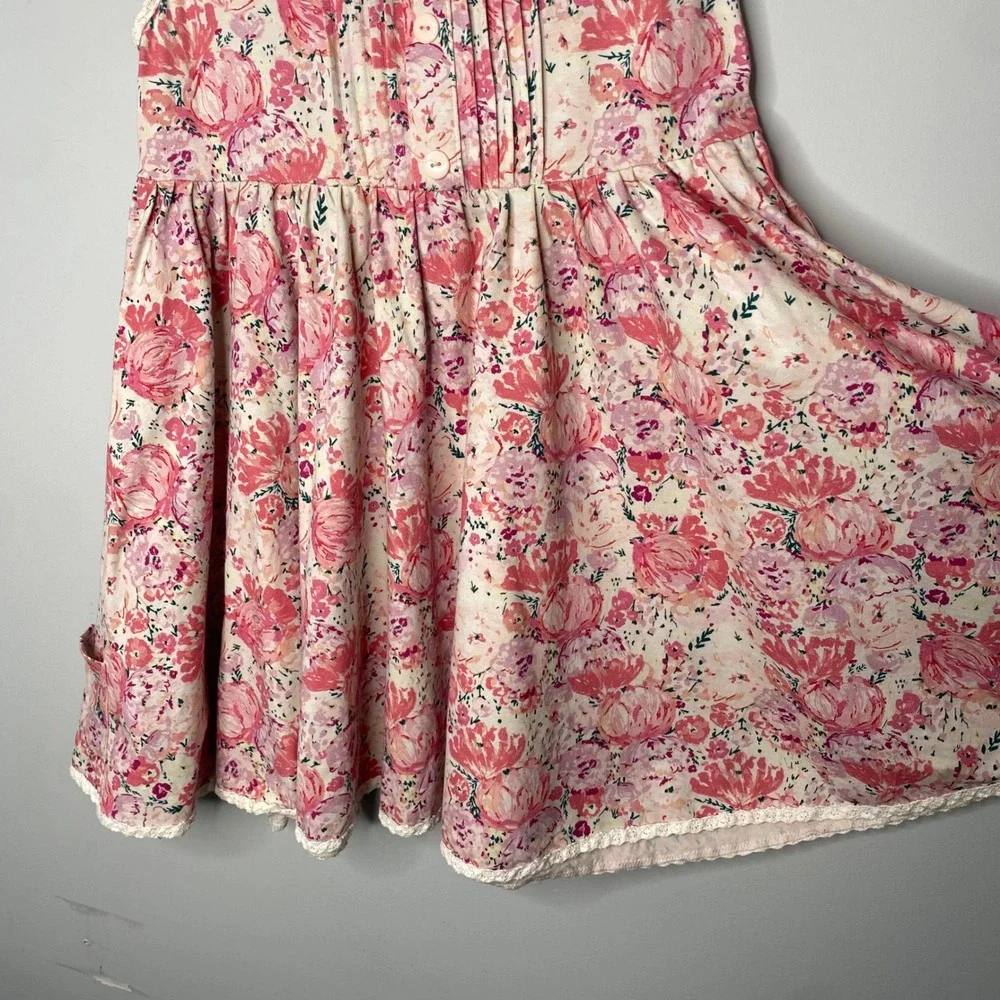 Sweet Honey Girls Pink Floral‎ Lace Trim Sleeveless Pocket Dress Size 12Y